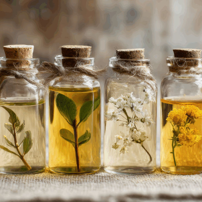 homemade oils and natural plants are a way of holistic health. natural sources of nutrients with fresh oils and herbs